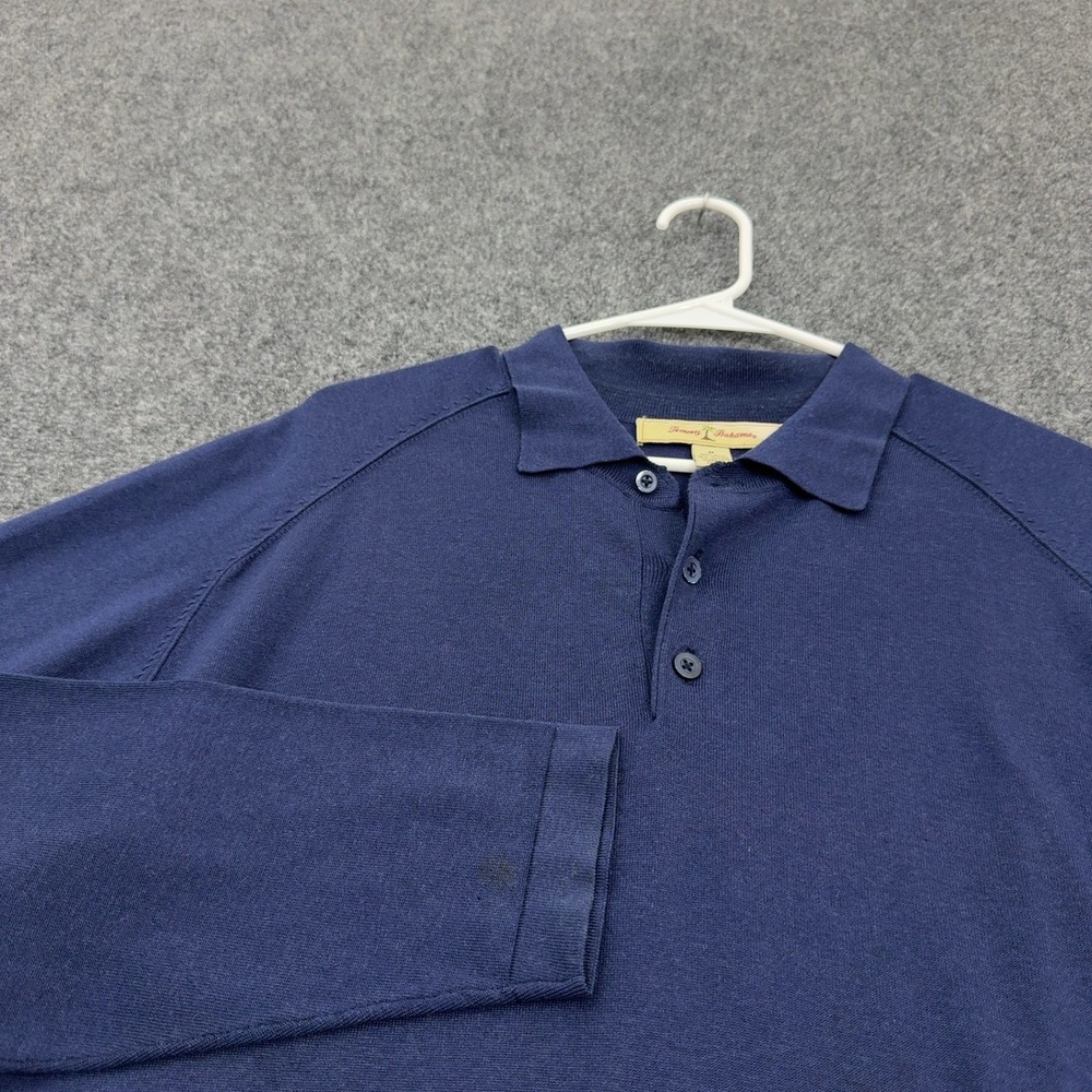 Tommy Bahama Polo Mens M Blue Silk‎ Blend Long Sleeve Knit Casual Coastal Style